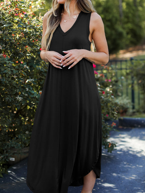 Full Size V-Neck Midi Tank Dress - Odaingerous